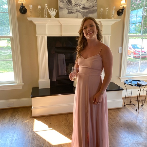 Dessy collection: Tie-back cutout maxi dress with front slit, toasted sugar - Picture 4 of 4